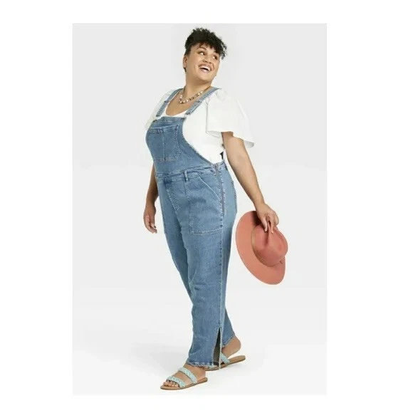 Ava & Viv Women's Plus Size Medium Wash Blue Denim Overalls Size 24W