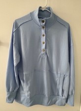 Shein light blue 1/2 button pullover sweatshirt women's large