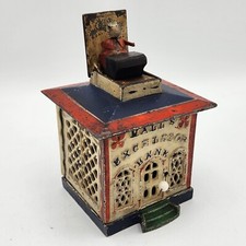 Antique Pat.1869 Halls Excelsior Bank Mechanical Cast Iron Building Coin Bank 5