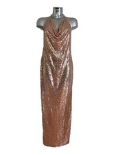 Pretty Little Thing Rose Gold Sequin Maxi Dress with Choker Necklace Size 12