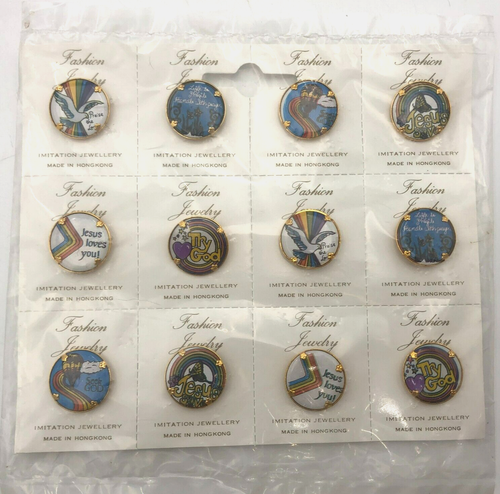 Set 12 Brooches Pins New Fashion Imitation Jewelry 1" Religious Jesus Saves God