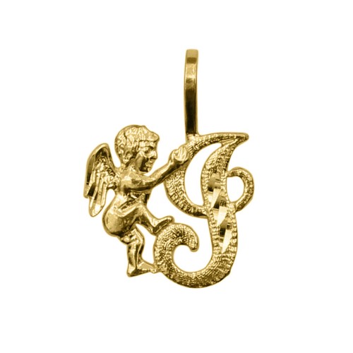 Genuine 14k Yellow Gold 0.59" Cherub and Cursive Script Initial Letter Pendant - Picture 14 of 25