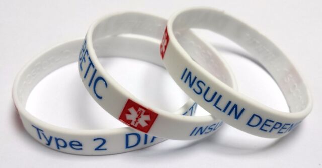 2x DIABETES Type 2 INSULIN Dependent Diabetic Medical Alert Wristband bracelet