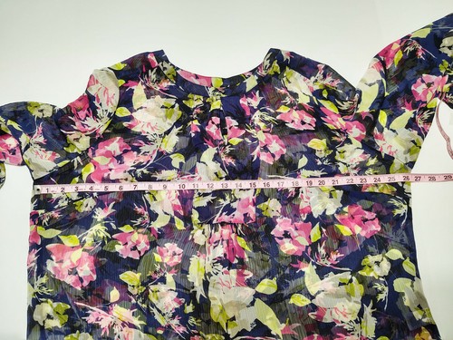 Liz Claiborne Woman 1X Sheer Floral Tunic Blouse w/Camisole NWT Navy Blue Pink - Picture 10 of 12