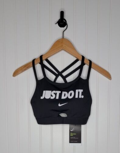 Nike Swoosh Dri-Fit Strappy Sports Bra Women's Size XS Black •New