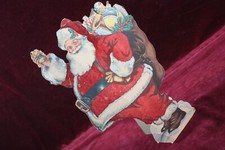 ANTIQUE CHRISTMAS SANTA CLAUS EASEL BACK DISPLAY DECORATION 1940's FLOCKED