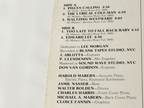 HAROLD MABERN - Pisces Calling ~ TRIDENT 506 *1980* w/Jamil Nasser, Bolden RARE - Picture 3 of 7