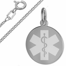 Notfall, SOS Anhänger rund, Äskulap, 925er Sterling Silber, Inkl. Kette & Gravur