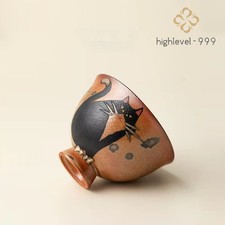 1PC Hand Drawn Cat Tea Cup Ceramic Host Cup Kung Fu Tea Set Tea Tasting Cup