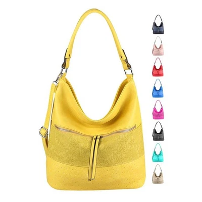 DAMEN TASCHE BLUMEN Shopper Schultertasche Leder Optik Umhängetasche Hobo Bag - Bild 1 von 4
