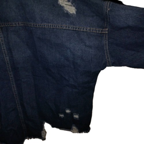 FashionNova Womens XL Jean Jacket Denim "All Torn Up" 100% Cotton Relaxed Crop - Picture 2 of 9
