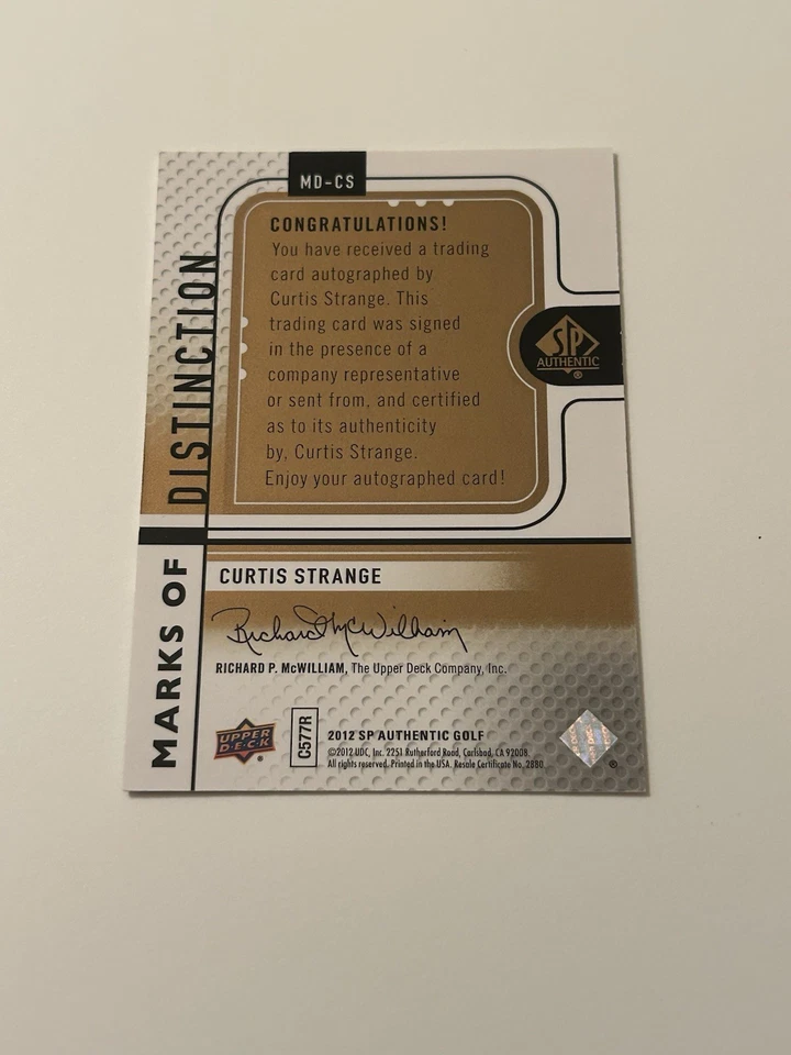 2012 SP Authentic Marks of Distinction /35 Curtis Strange #MD-CS Auto - Image 2 of 2