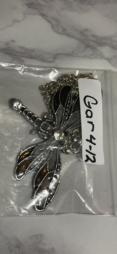 Brown & Grey Dragonfly Silver Tone Rhinestone Pendant Necklace GAR4-12 - Picture 13 of 13
