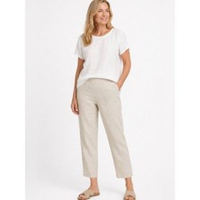 J. Jill Linen Pull On Pants Straight Tapered Leg Pockets Beige Oatmeal Beach M