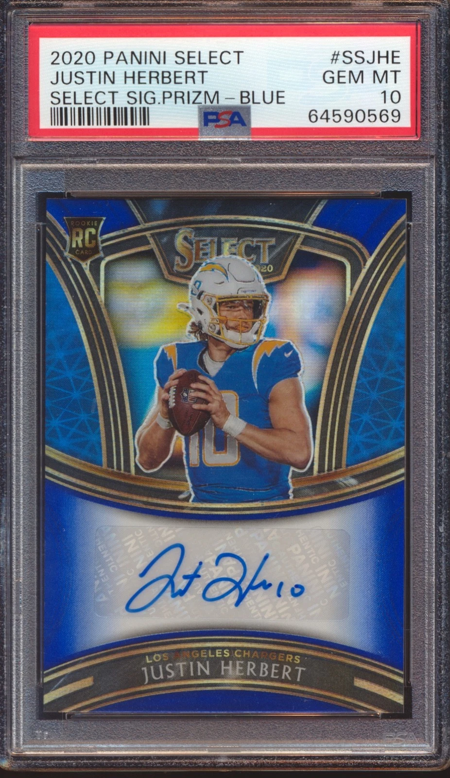Justin Herbert Panini Select Signatures Prizm #SSJHE Blue