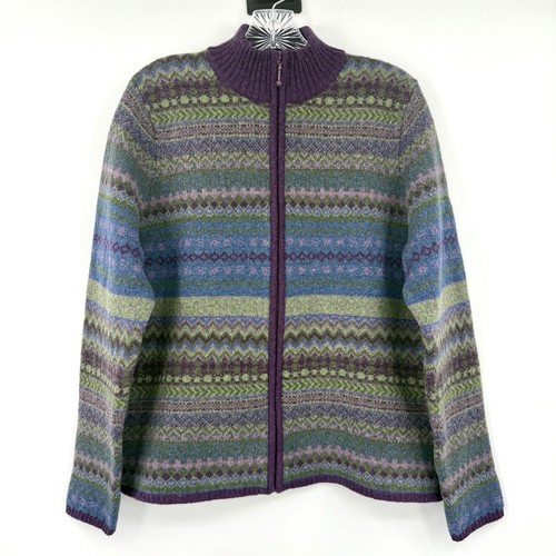 Woolrich Pullover Damen XL Full Zip Cardigan Lammwolle Ski Nordic Fair Isle