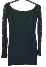 Size10 black dress by Prettylittlething short stretch lace look long sleeve NWT