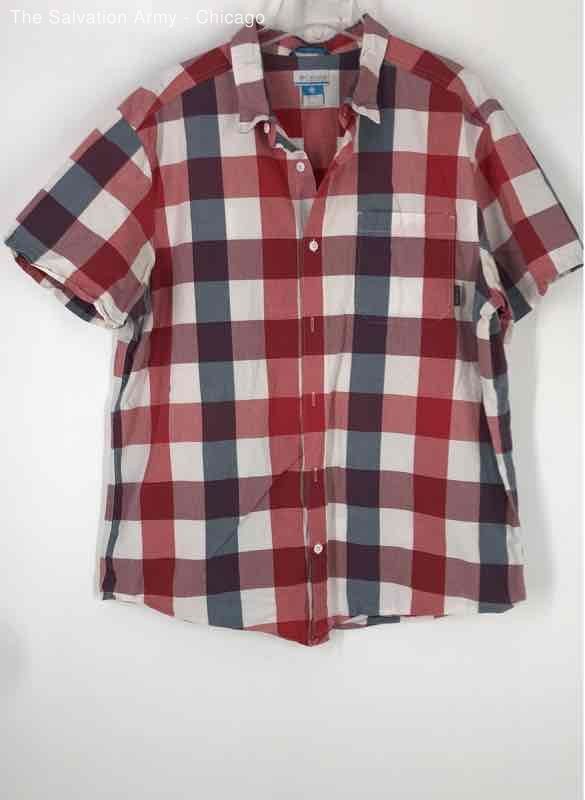 Columbia Mens Red Plaid Collared Short Sleeve Casual Button-Up Shirt Size XL
