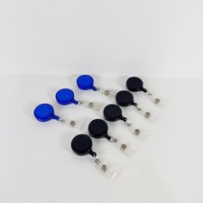 Retracting ID Card Reels Black Blue Pack of 8 ID Badge Holders New