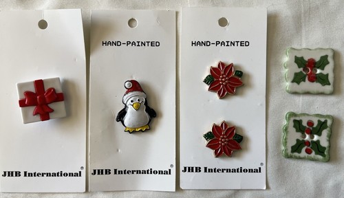 Konvolut 6 handbemalte Knöpfe, 4 JHB International, Weihnachtsmotiv, NEU