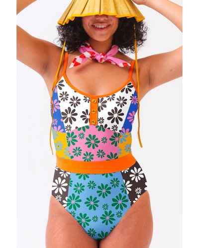 Azura Exchange Orange Floral Colorblock Buttoned Decor Front Spaghetti Straps