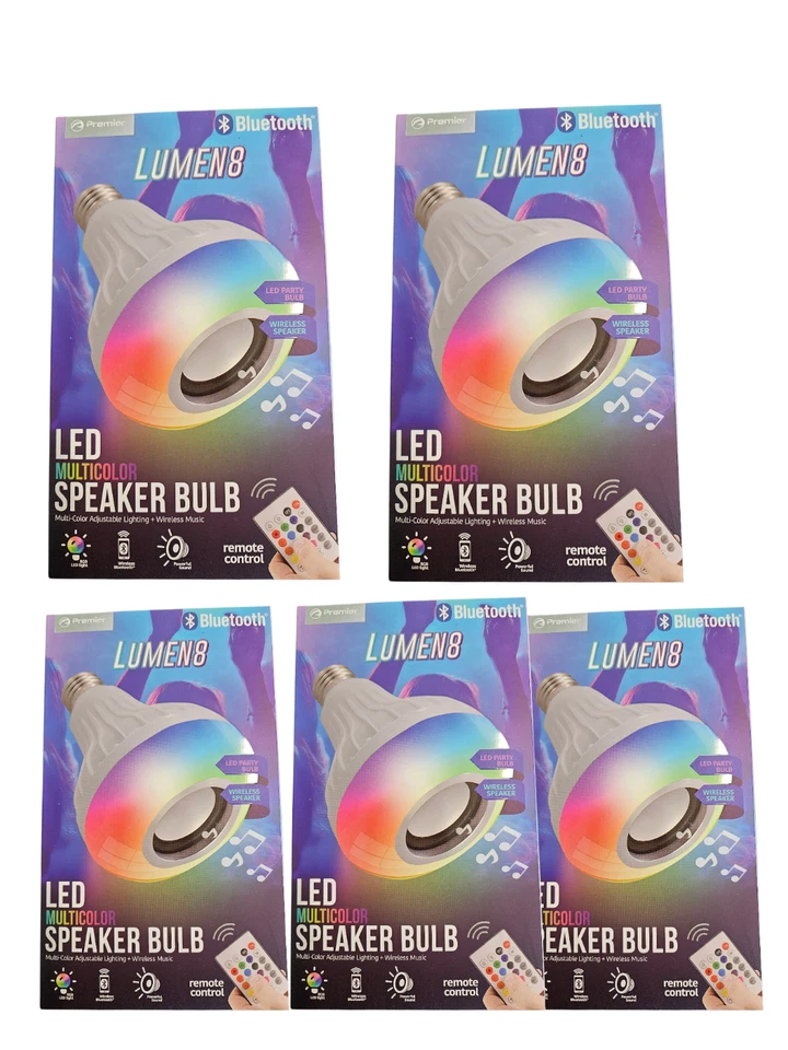 5 Lumen8 LED Light Bulbs 12W with Bluetooth Speaker Remote Control Color Changi - Image 2 of 2