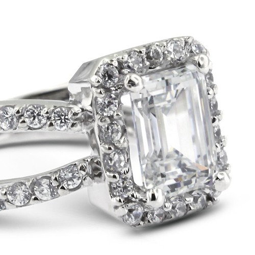 2.26ct E VVS1 Emerald Earth Mined Certified Diamonds White Gold Halo Accent Ring - Picture 4 of 11