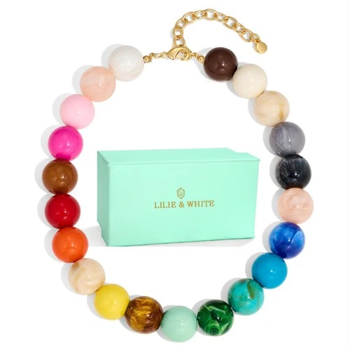 Colorful Chunky Bead Necklace for Women - Trendy Boho Statement Choker Jewelry - product listing photo