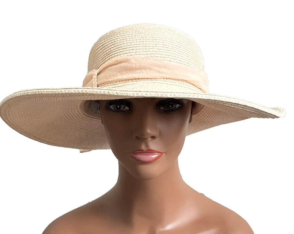 Sombrero de Paja ☀️ Rubor Rosa Cinta Ala Ancha Nine West Cruise Cottagecore Foto 3 de 4