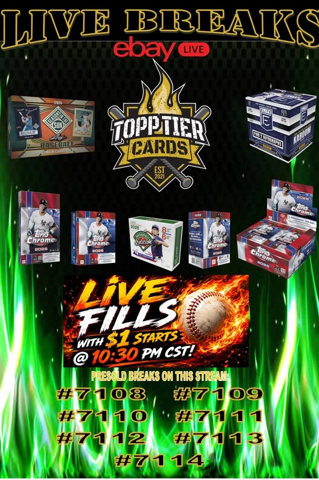 TUESDAY NIGHT BREAKS W/NICK-LIVE FILL $1 STARTS-TOPPS CHROME, LEAF, & MORE!