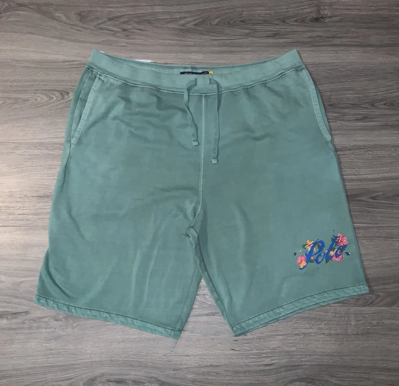 POLO RALPH LAUREN Men's Big & Tall Hawaiian Floral Logo Fleece Green Shorts 3XLT