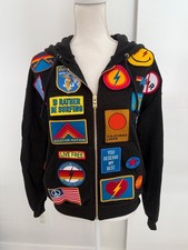Aviator Nation Vintage Patch Relaxed Black Full Zip Hoodie Sweatshirt Oversized