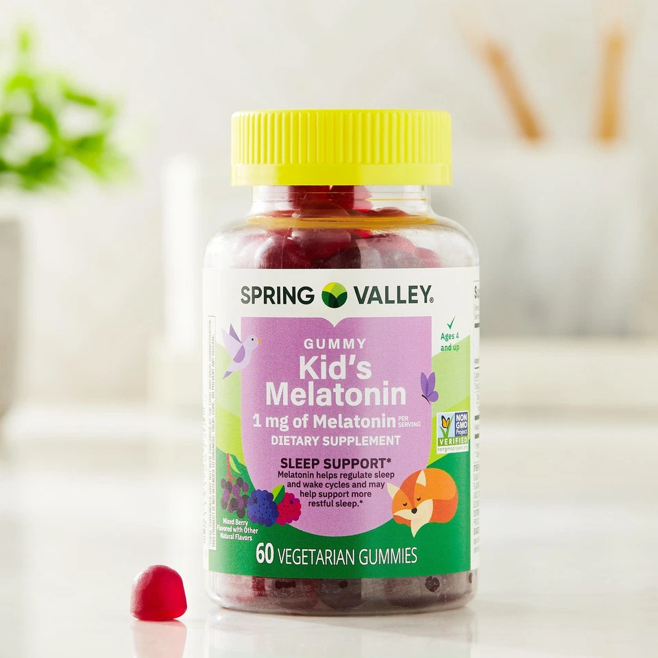 Spring Valley Kids Melatonin Dietary Supplement Gummies, Raspberry, 1 mg, 60 Ct - Image 4 of 4