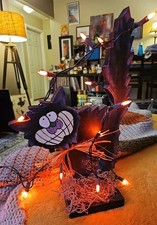 Halloween Scaredy Black Cat Wooden 15" w/ Orange String Lights