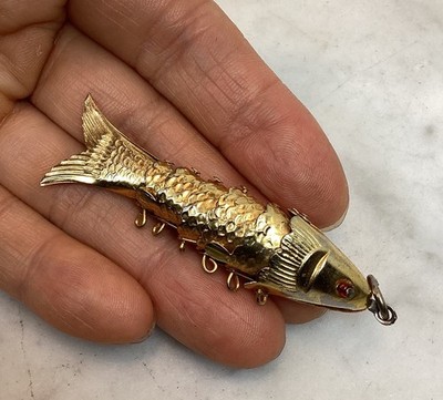 Vintage Gold Plated Articulated Fish Charm Pendant | eBay