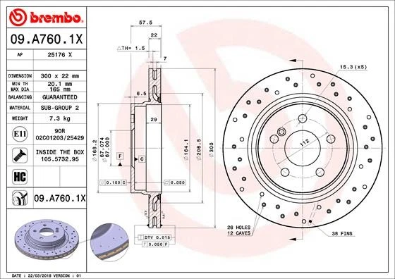 2x BRAKE DISC 09.A760.1X FOR MERCEDES-BENZ M 271.860 1.8L OM651.911/912 2.1L - Image 2 of 4