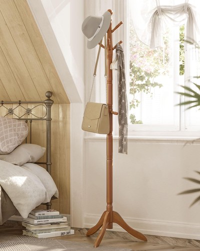 Solid Wood Coat Rack and Stand, Free Standing Hall Coat Tree with 10 Hooks fo... - Picture 6 of 6