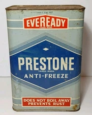 1938 Old Vintage EVEREADY PRESTONE ANTI FREEZE CAN TIN CAN ONE 1 GALLON OIL CAN