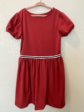 Polo Ralph Lauren Girls 8-10 Fit Flare Stretch Ponte Dress Red Puff Sleeve