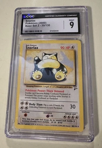 2000 WotC Pokemon Base Set 2 Snorlax 30/130 Unlimited Rare CGC 9 Mint