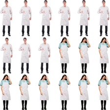 18 Pack Bib Apron Bulk Unisex Plain Adjustable with Pocket Chef Kitchen White