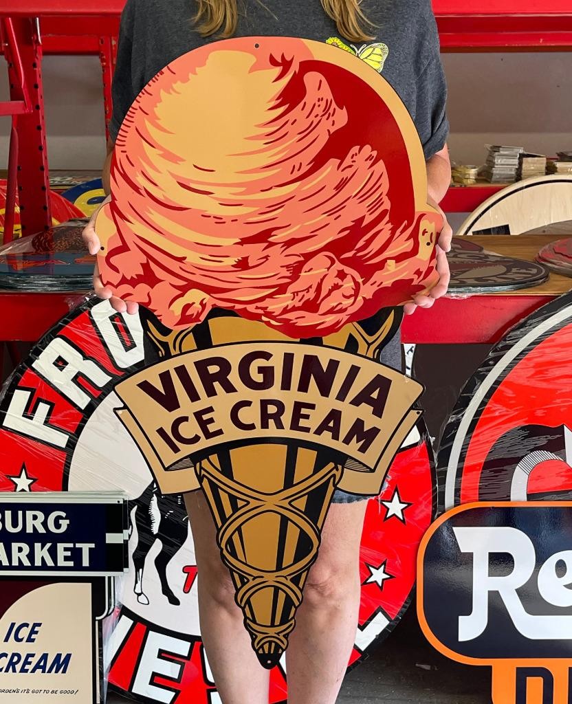 Antique Vintage Old Style Sign Ice Cream Cone 36x18 NOT Porcelain