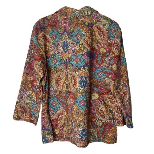 Charter Club Button Down Shirt 3/4 sleeves Paisley print 100% cotton size 14 - Picture 2 of 16
