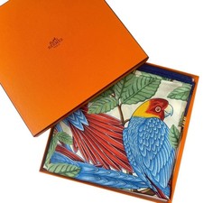 HERMES Carre 90 Silk 100% Scarf Les Perroquets Multicolor Authentic G01202894