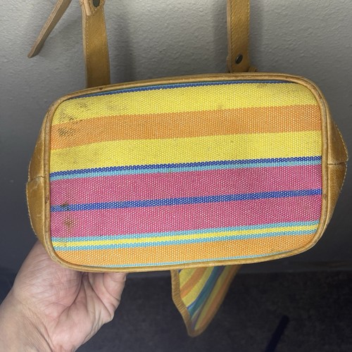Talbots Canvas Bucket Bag with Flap Crossbody Southwest Striped Pattern - Picture 13 of 16