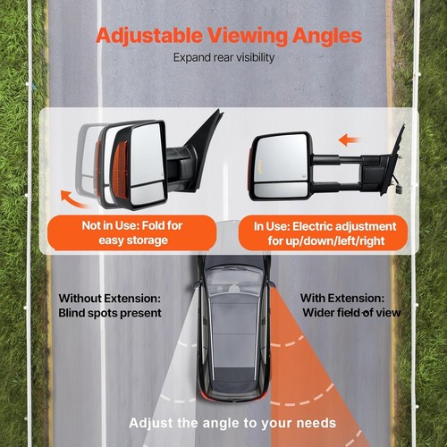 Towing Mirrors, Left & Right Pair Set for 2007-2016 Toyota Tundra, Power Heated - Picture 3 of 12