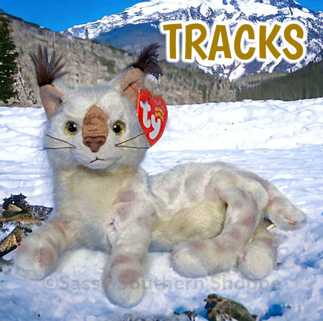 🐾 TRACKS 🐾 2001 Ty Beanie Babies White LYNX WILDCAT Baby *MWMT