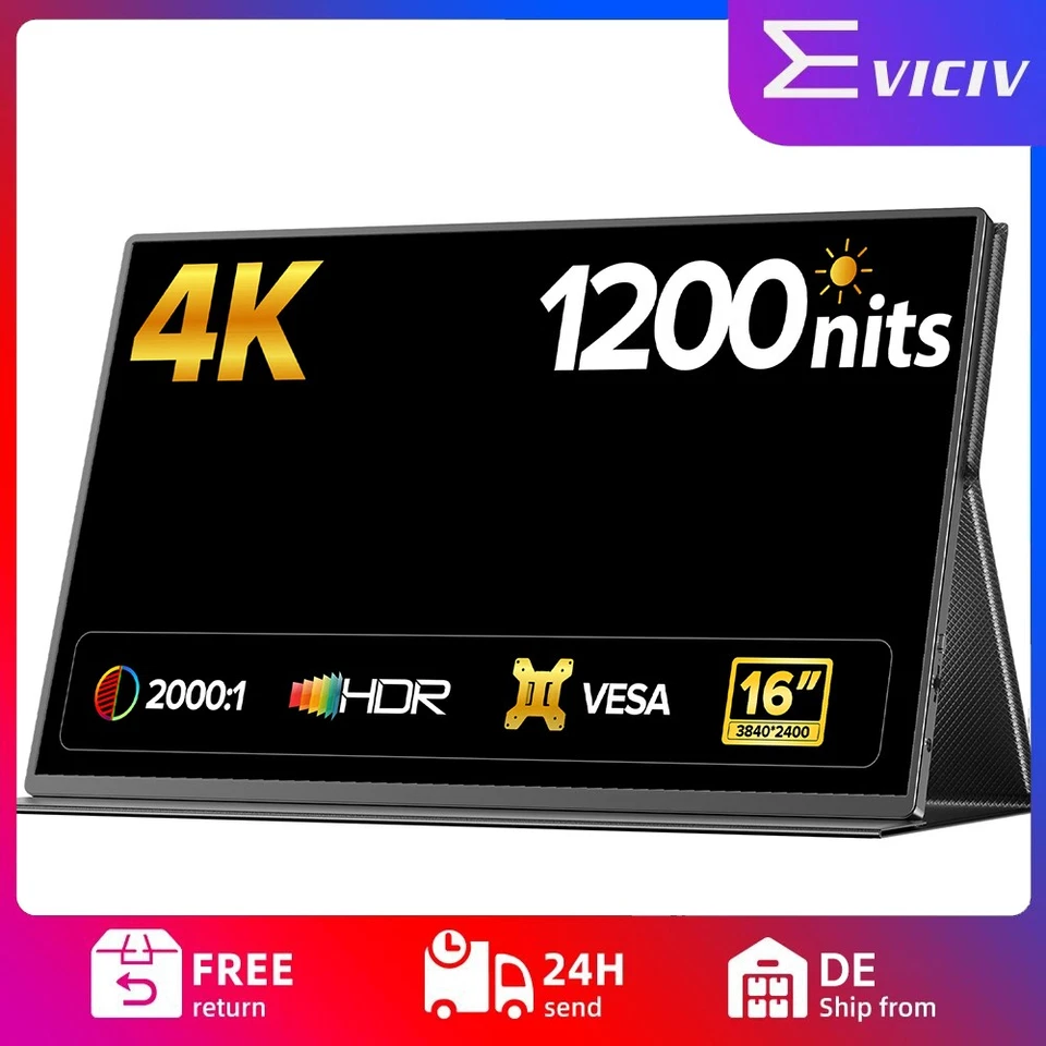 EVICIV 16,0 Zoll Tragbarer Monitore 4K Bildschirm 3840 * 2160 Display 1500:1 DE