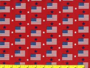 Red White Blue Flags Stars On Red Quilting Sewing Fabric By