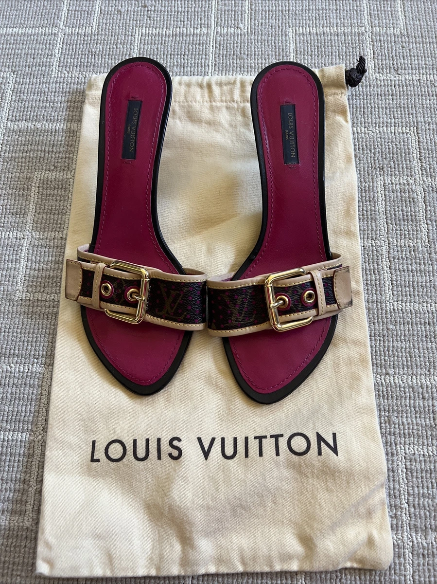 Louis Vuitton Authentic Vintage Kitten Heels Sandals Slides Women size 38